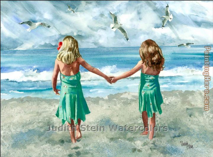 beach sisters painting - Unknown Artist beach sisters art painting